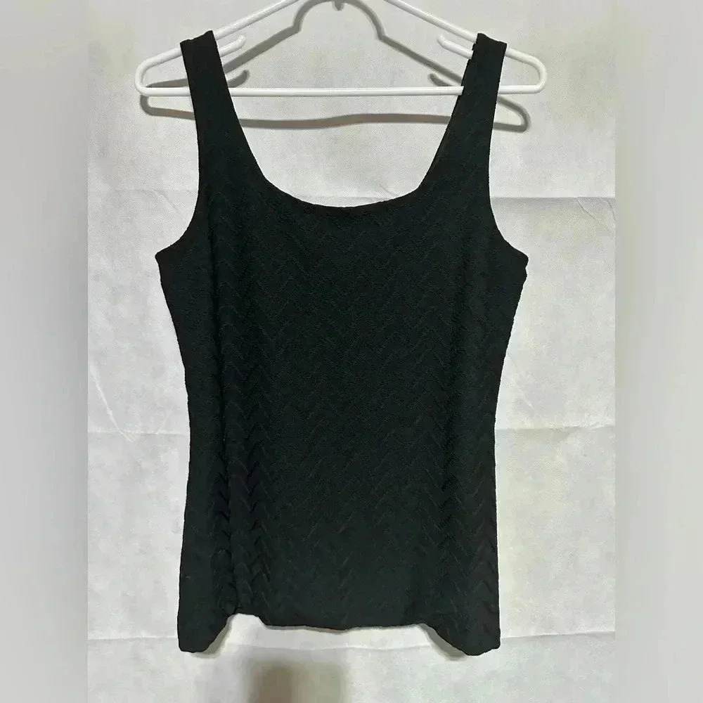 White House Black Market Women’s Tank Top Sz M Black Textured Sleeveless Shirt